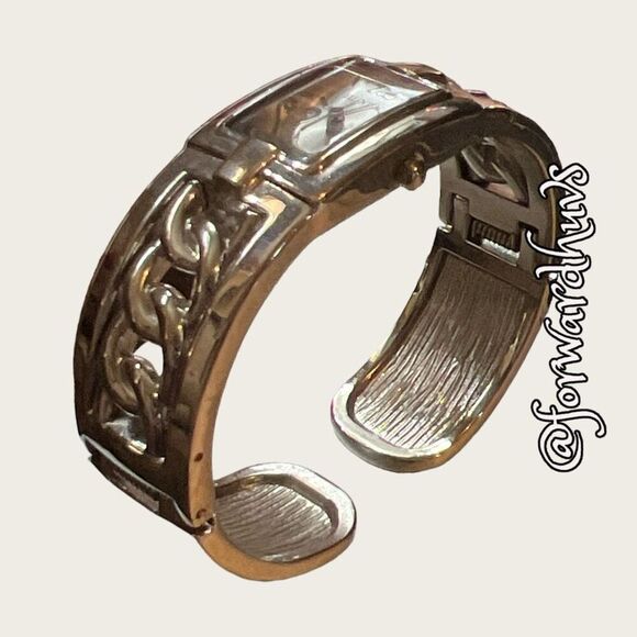 Ellen Tracy Silver Tone Cuff Watch with Mother Of Pearl - Picture 5 of 10